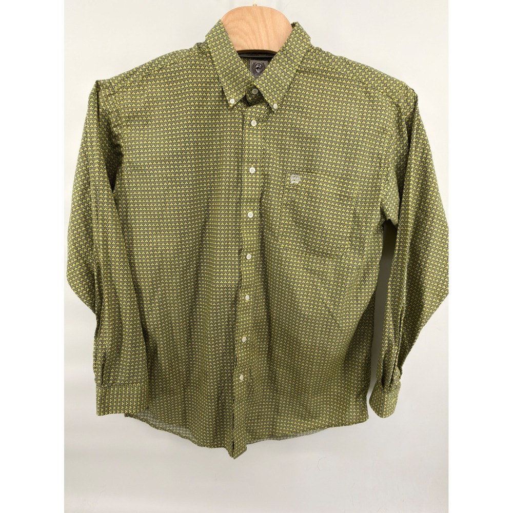 Cinch Men's Large Yellow Geometric Print Long Sleeve‎ Western Button Down Shirt